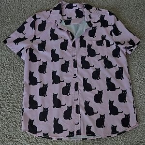 Pink Shirt with Black Cat Pattern